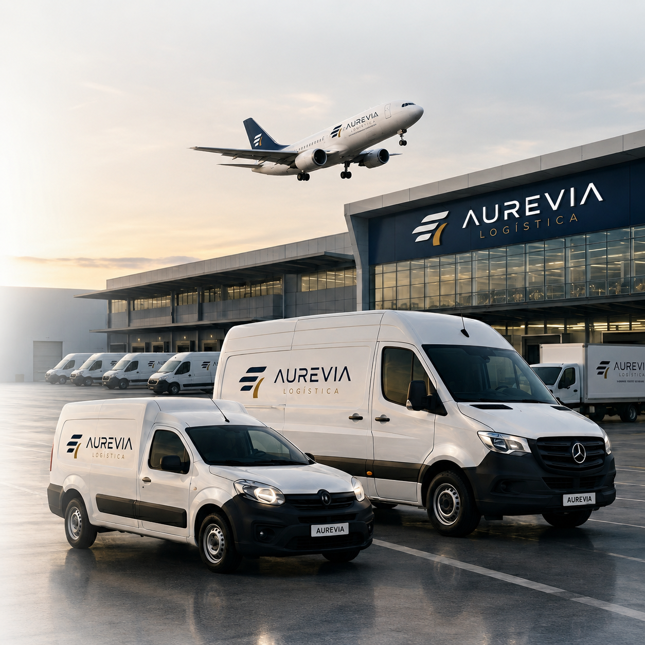 Frota Aurevia Logística — caminhão, avião e fachada