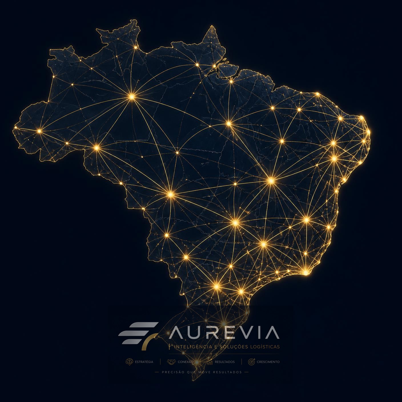 Mapa do Brasil com rotas e conexões logísticas Aurevia