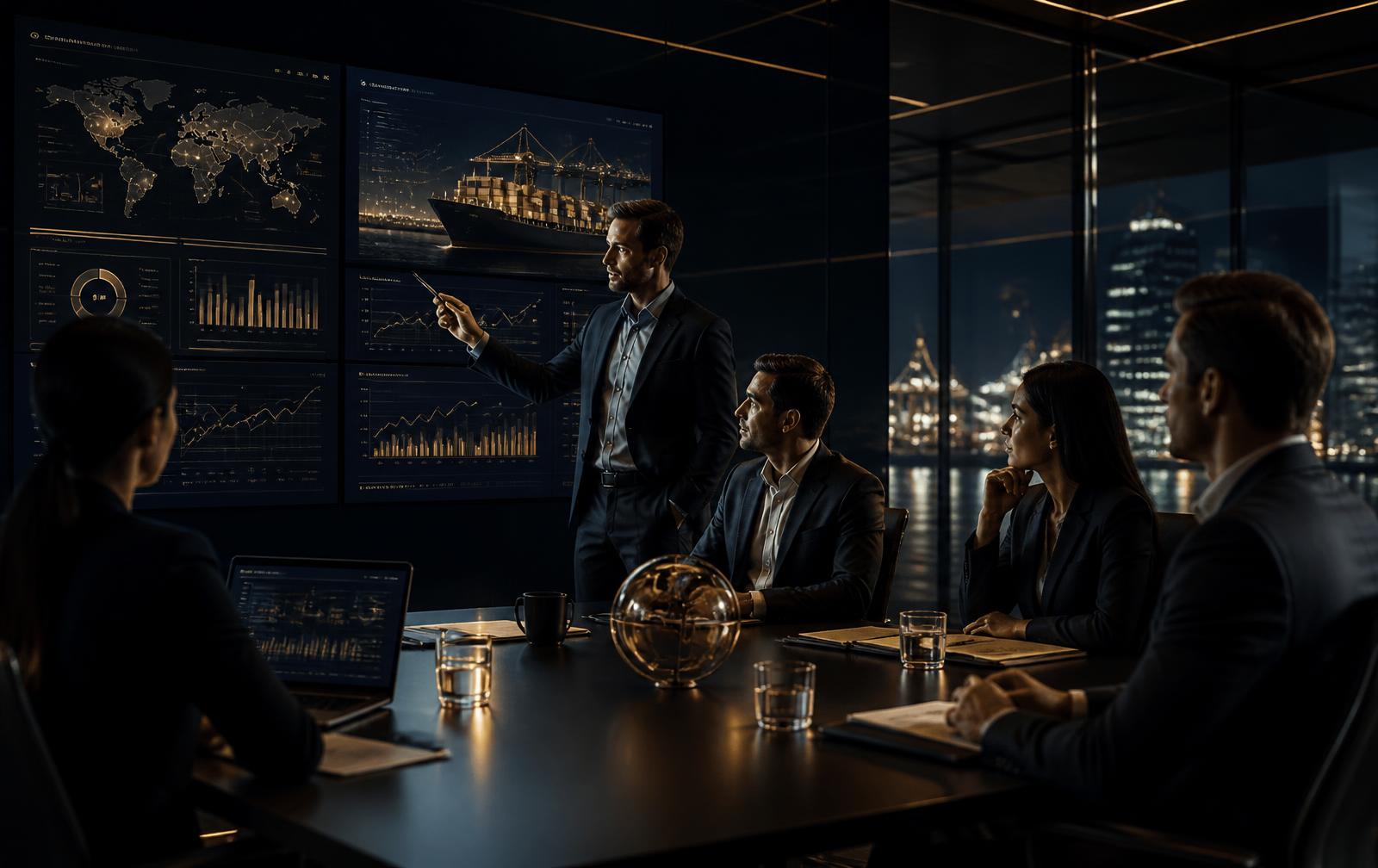 Equipe Aurevia analisando indicadores logísticos em reunião estratégica